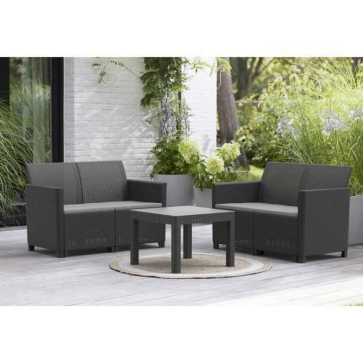 Keter Salon de jardin modulable en résine imitation rotin tressé - Noir - KETER - 4 personnes - MARIE