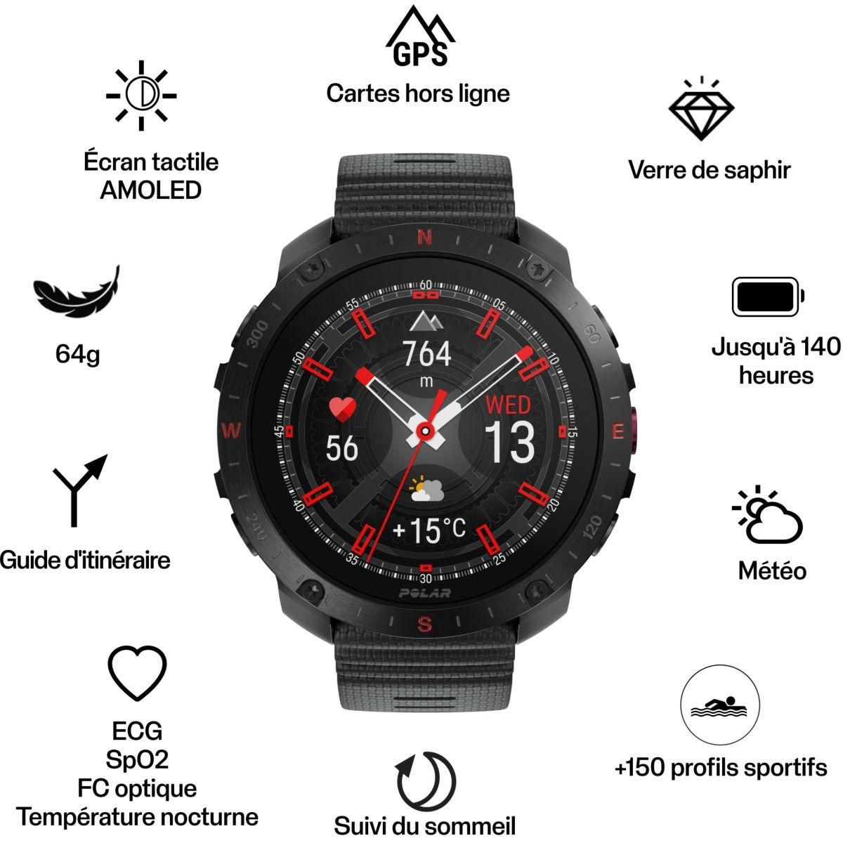 POLAR Montre sport GRIT X2 PRO Night Black S-L + H10