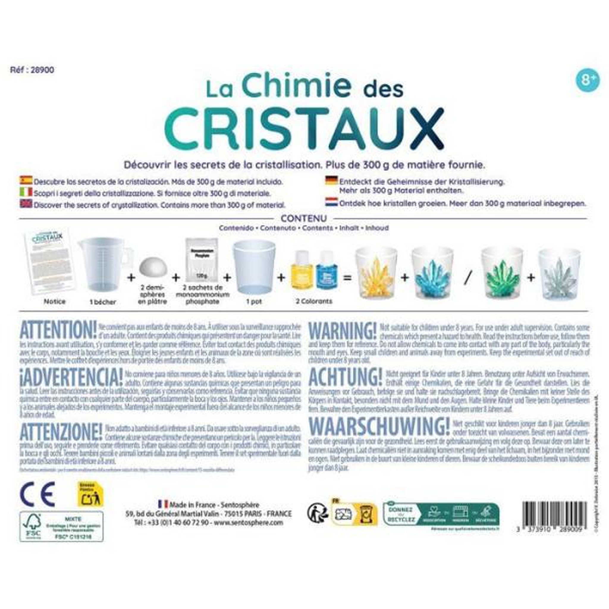 Voir la diapositive 3 : Sentosphere La Chimie des Cristaux - SENTOSPHERE - Collection de minéraux - 2 sachets pour créer des cristaux - Des 8 ans