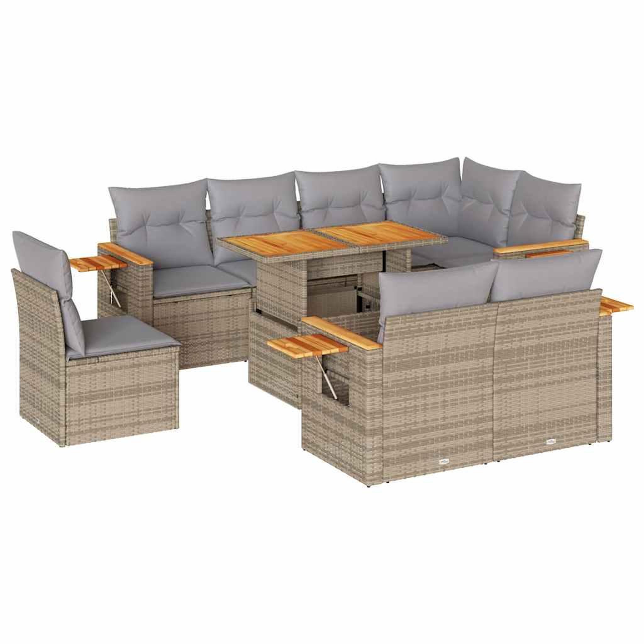 Voir la diapositive 2 : VIDAXL Salon de jardin avec coussins 9 pcs beige resine tressee acacia