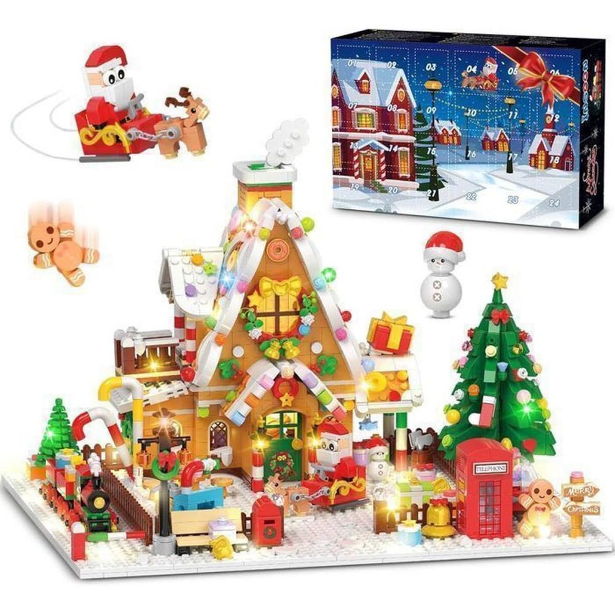 Calendrier de l'Avent blocs de construction maison pain d'épices avec LED 24 jours