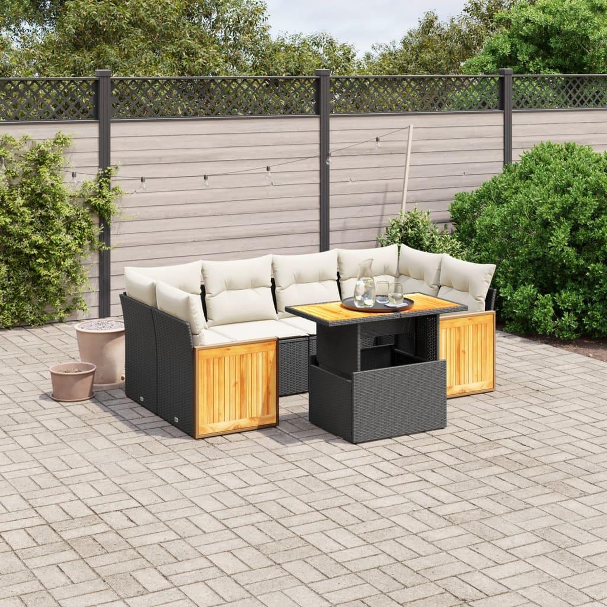 VIDAXL Salon de jardin 7 pcs avec coussins noir resine tressee