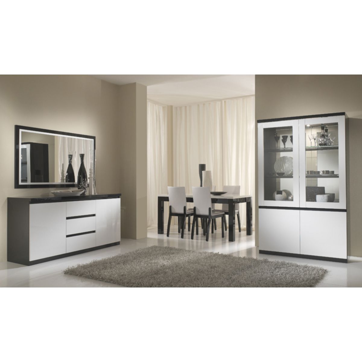 Buffet L165cm, 2 portes 3 tiroirs GENOVA, bicolore