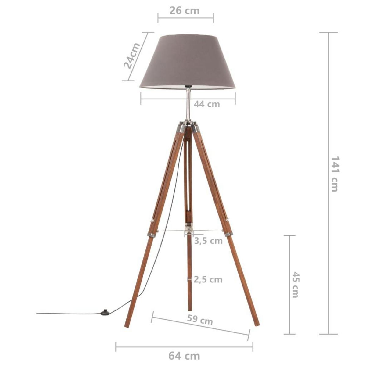 VIDAXL Lampadaire a trepied Marron miel et gris Bois de teck 141 cm