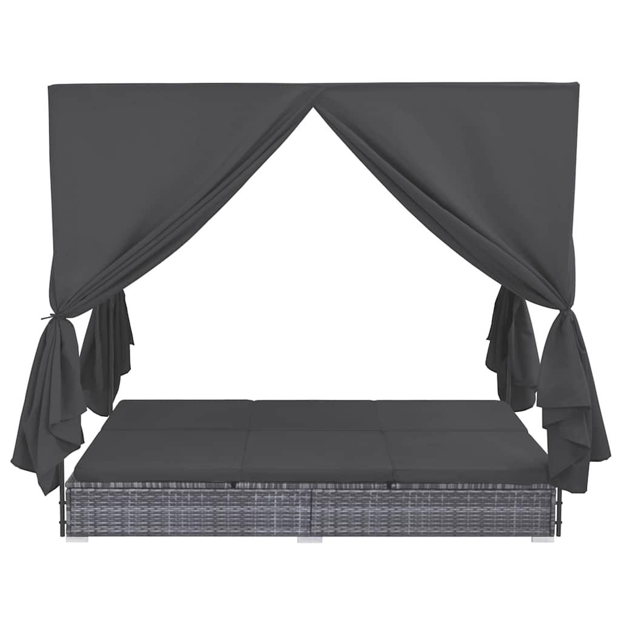 Voir la diapositive 3 : VIDAXL Chaise longue d'exterieur avec rideaux resine tressee gris