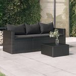 VIDAXL Canape de jardin a 3 places avec coussins noir resine tressee