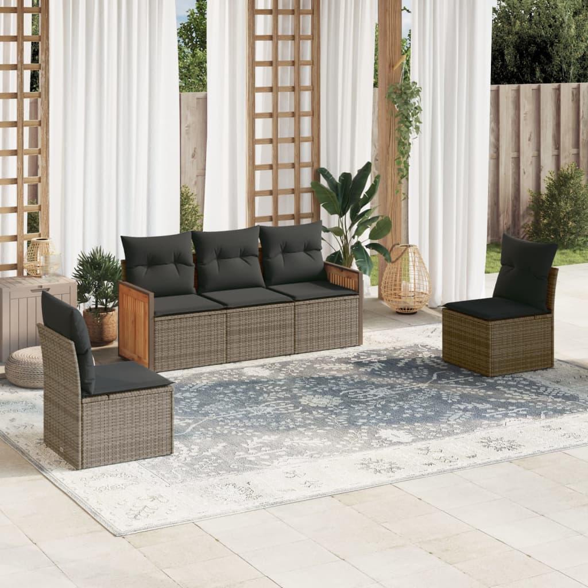 VIDAXL Salon de jardin 5 pcs avec coussins gris resine tressee