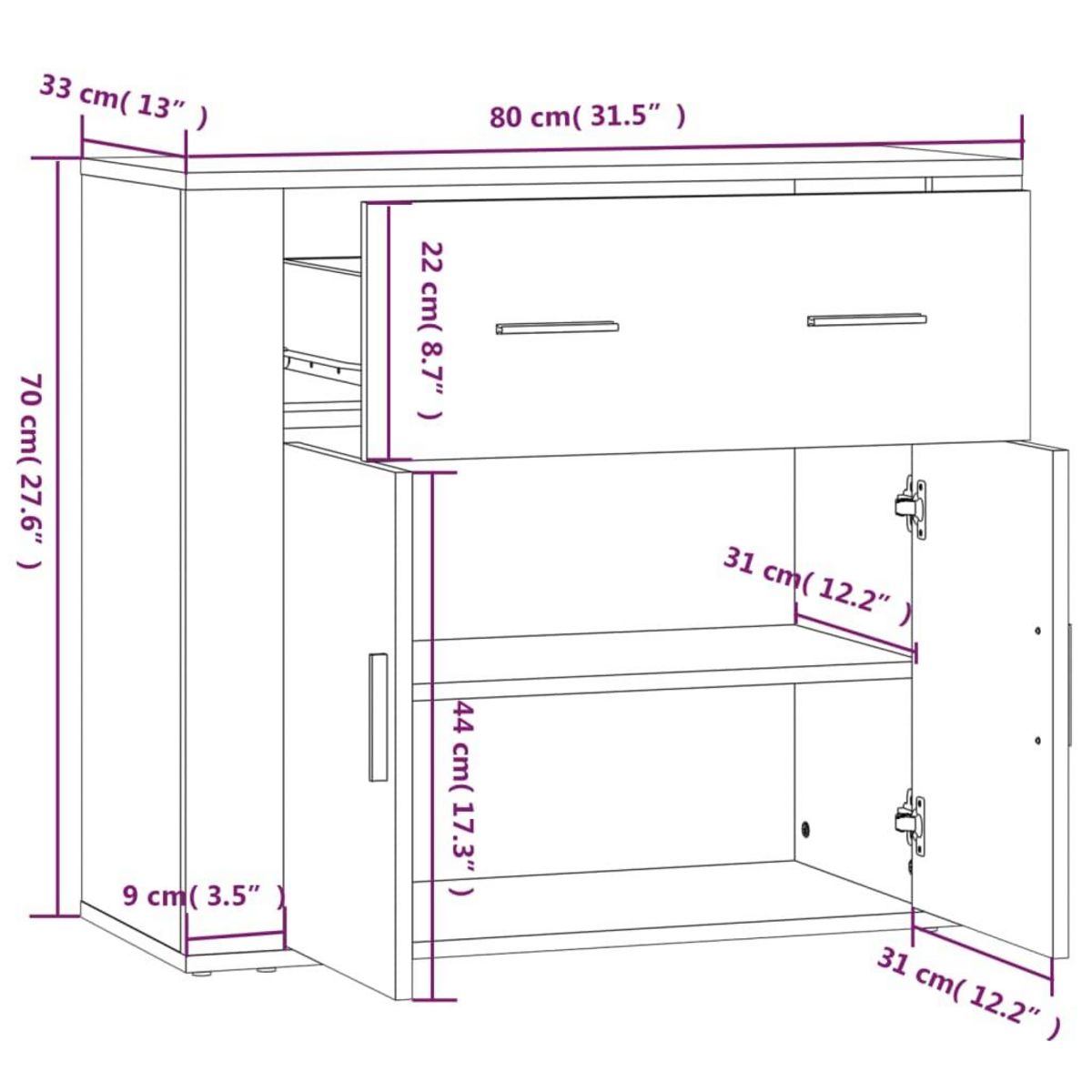 VIDAXL Buffet Gris beton 80x33x70 cm Bois d'ingenierie