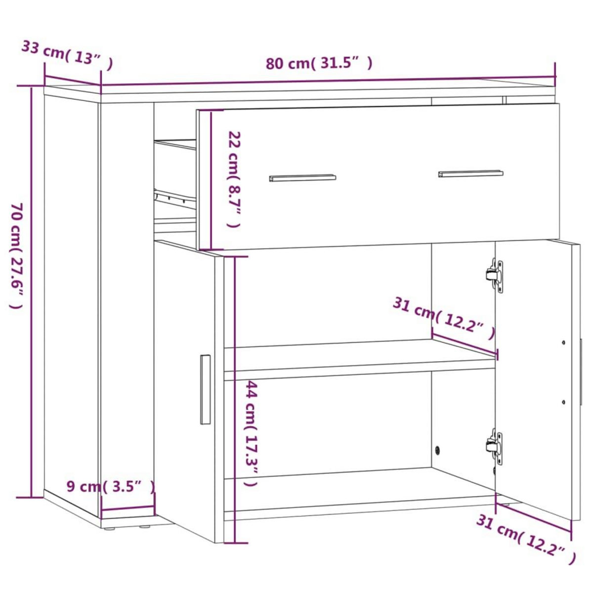 VIDAXL Buffet Gris beton 80x33x70 cm Bois d'ingenierie
