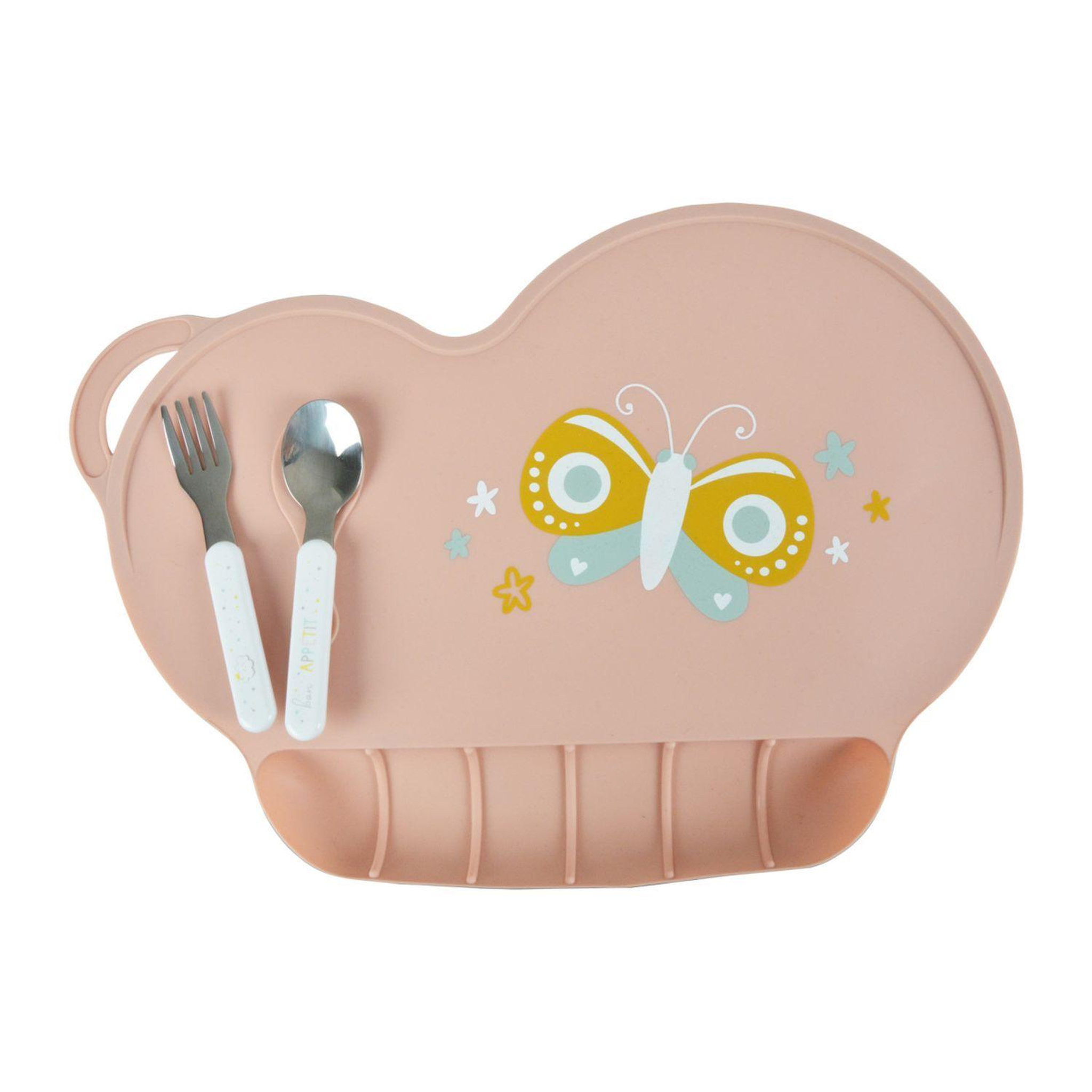 Voir la diapositive 1 : BEBE DOUCEUR Set de table enfant avec récupérateur - Papillons