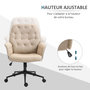 Voir la diapositive 4 : HOMCOM Fauteuil de bureau chaise de bureau hauteur réglable roulettes pivotant 360° tissu chanvre 69L x 66l x 89,5-97H cm beige
