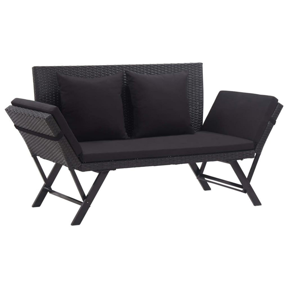 VIDAXL Banc de jardin avec coussins 176 cm Noir Resine tressee