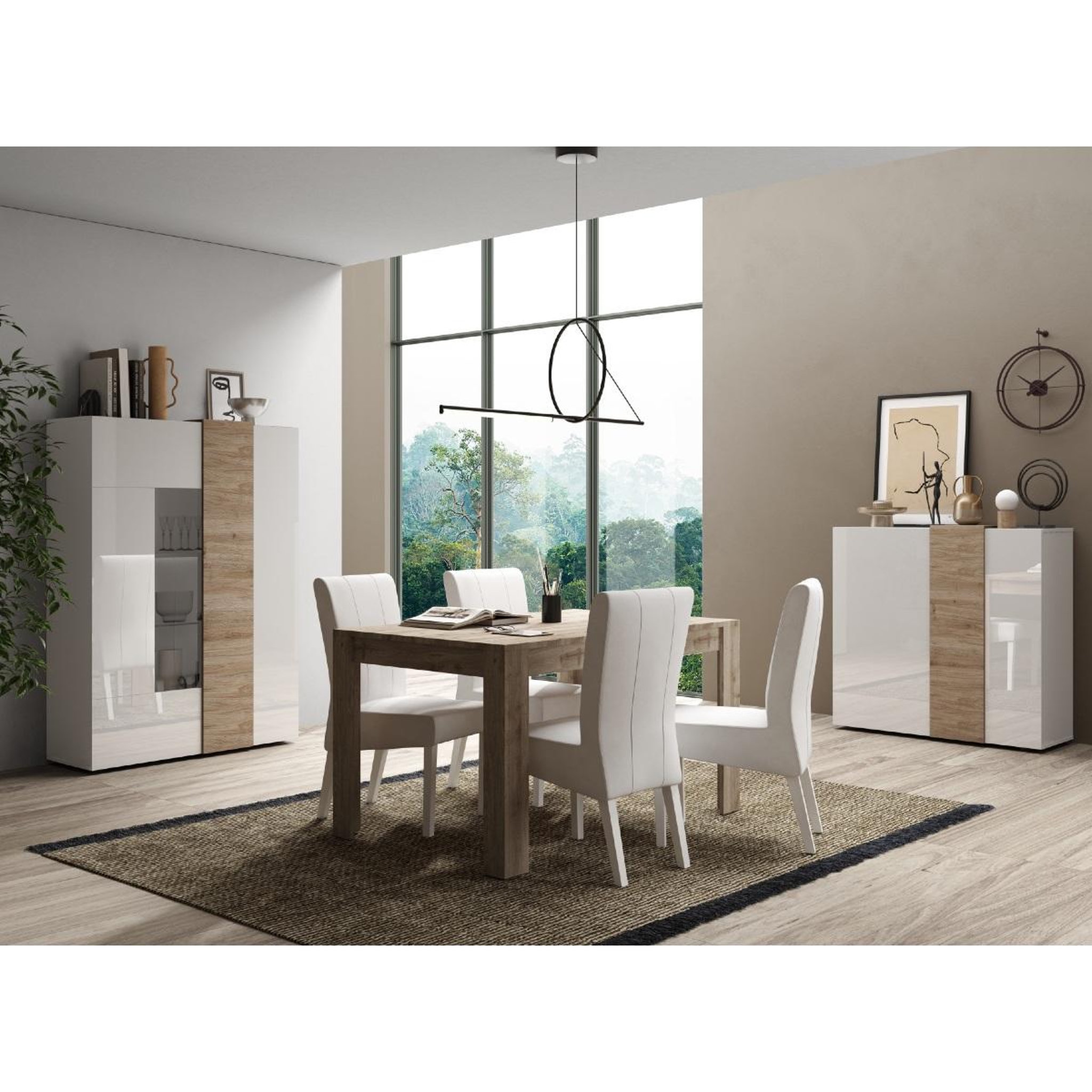 Voir la diapositive 2 : JLC KREATION Salle à manger complète moderne bois et blanc sia
