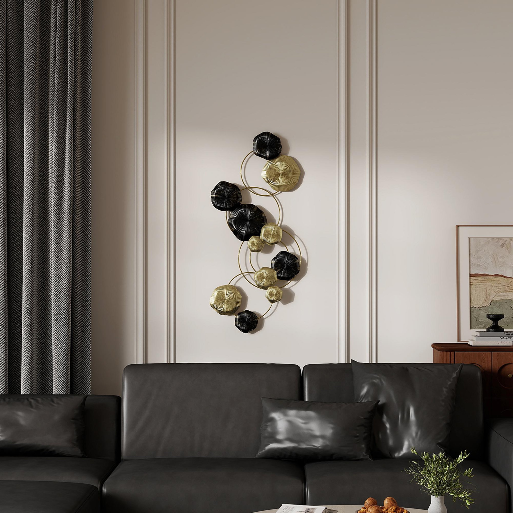 Voir la diapositive 5 : HOMCOM Décoration murale métal - décoration murale design feuilles de lotus - dim. 84 x 35 cm - doré noir