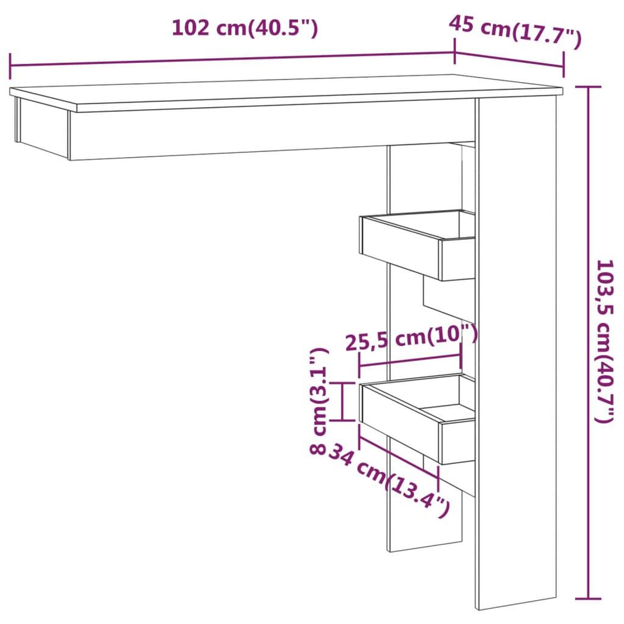 Voir la diapositive 6 : VIDAXL Table bar murale Chene Sonoma 102x45x103,5 cm Bois d'ingenierie