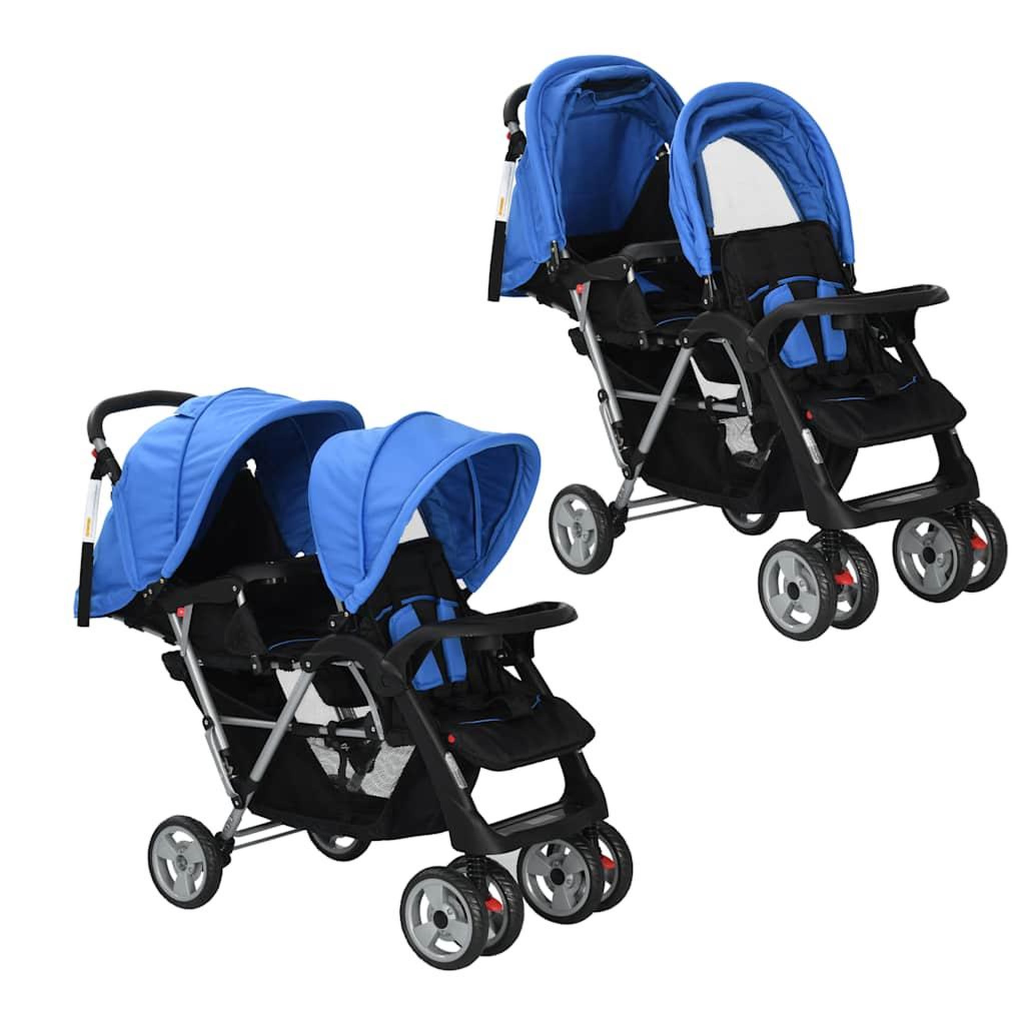 VIDAXL Poussette a deux places acier bleu et noir
