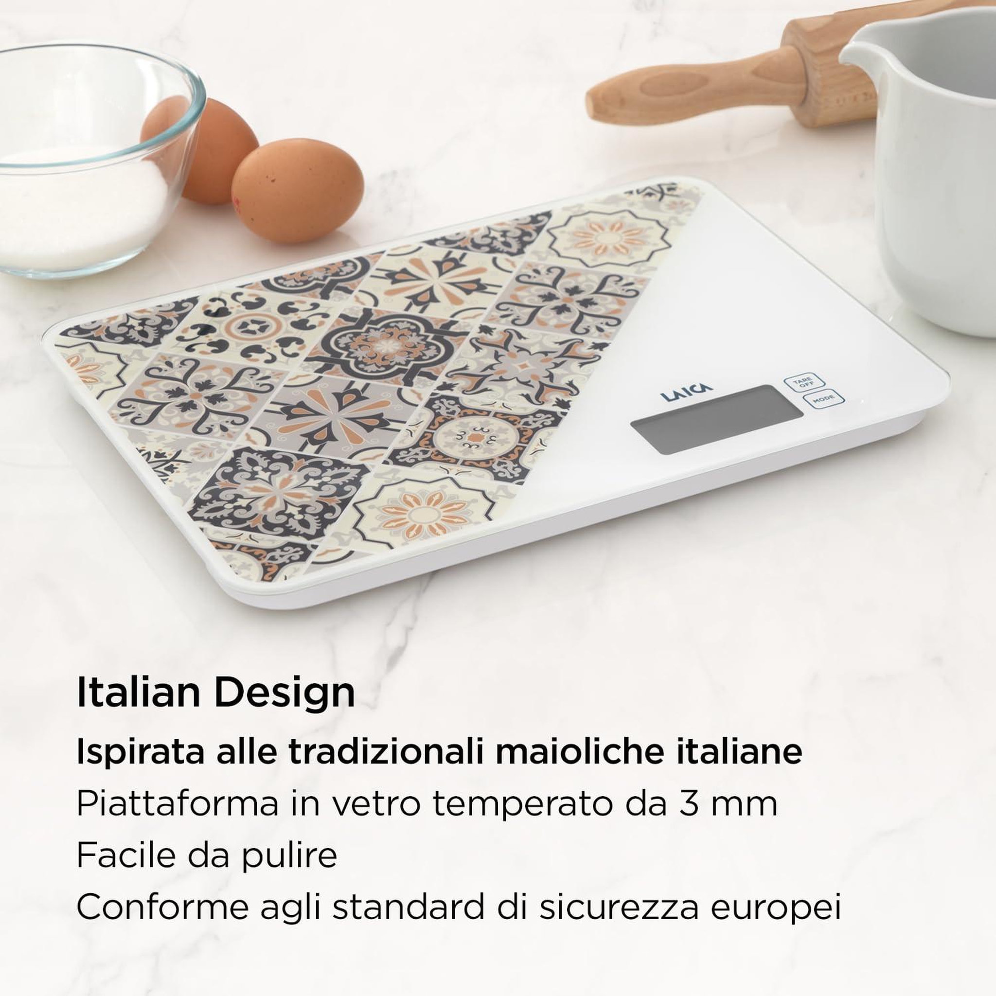 Voir la diapositive 2 : LAICA Laica KS5021N Balance de Cuisine Électronique Maiolique Beige - Verre Trempé - Affichage LCD - Fonction Tare - 5 Kg / 1 G