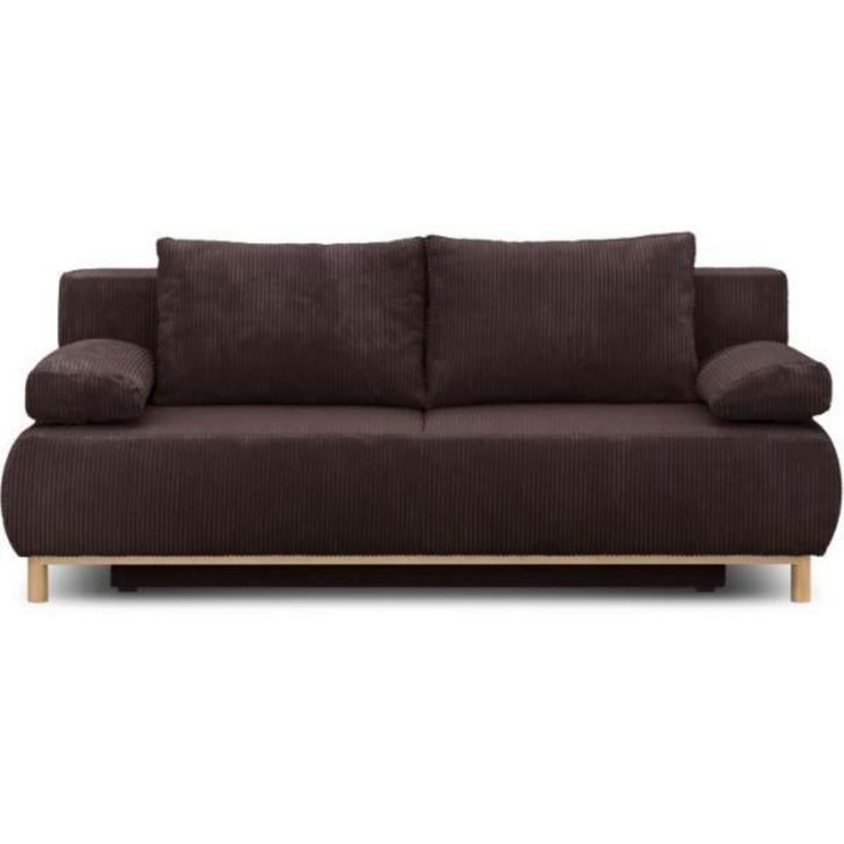 MARKET24 Banquette convertible 3 places MIKA - Velours côtelé marron foncé - Coffre de rangement - L 192 x H 84 x P 93 cm