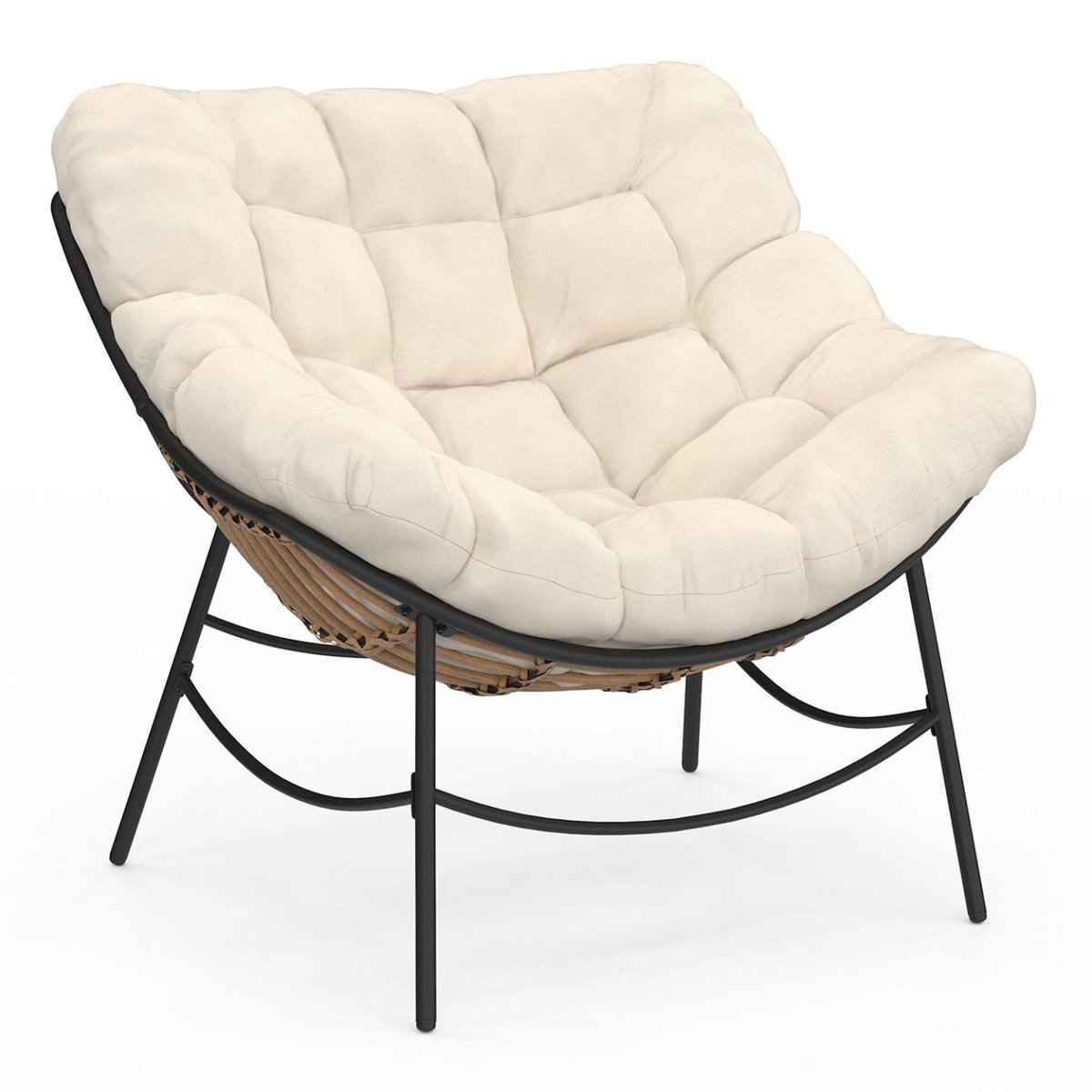ID MARKET Fauteuil de jardin relax LOA effet rotin avec coussin écru