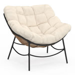 ID MARKET Fauteuil de jardin relax LOA effet rotin avec coussin écru
