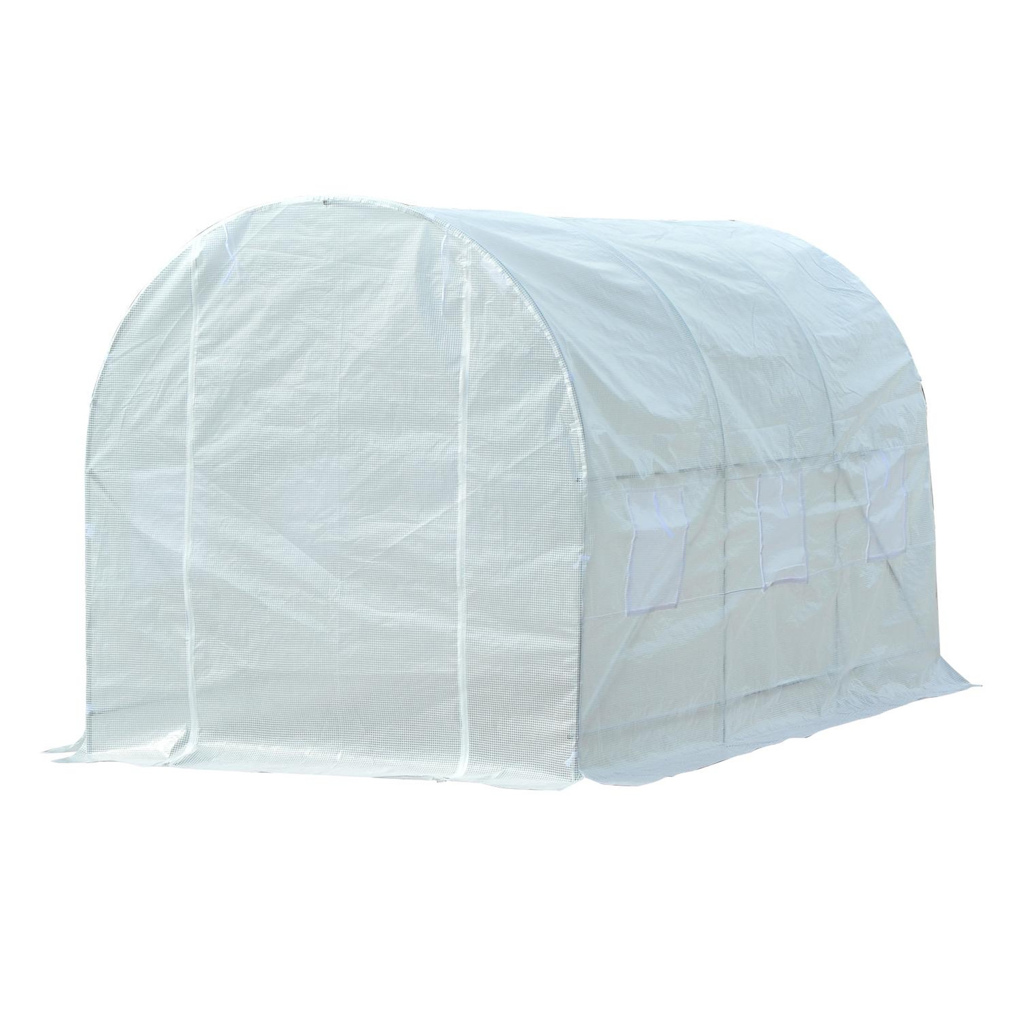 Voir la diapositive 5 : OUTSUNNY Serre de jardin tunnel surface sol 7 m² 3,5l x 2l x 2h m châssis tubulaire renforcé 18 mm 6 fenêtres blanc