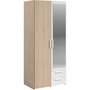Voir la diapositive 4 : PARISOT Armoire VARIA - Décor chene et blanc - 2 portes - Miroir - L 80,7 x P 51,7 x H 185 cm - PARISOT