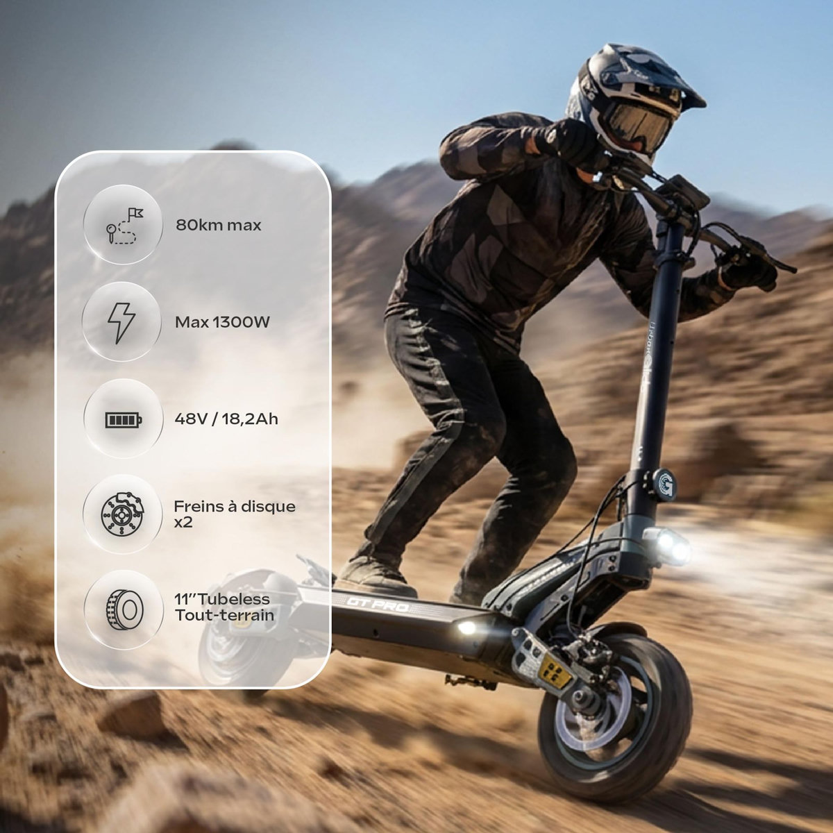URBANGLIDE Trottinette Électrique Adulte UrbanGlide GT PRO 1300W - Autonomie 80 km - Pneus 11  Tubeless Tout-Terrain - Batterie 48V - Double Frein à Disque - IPX5