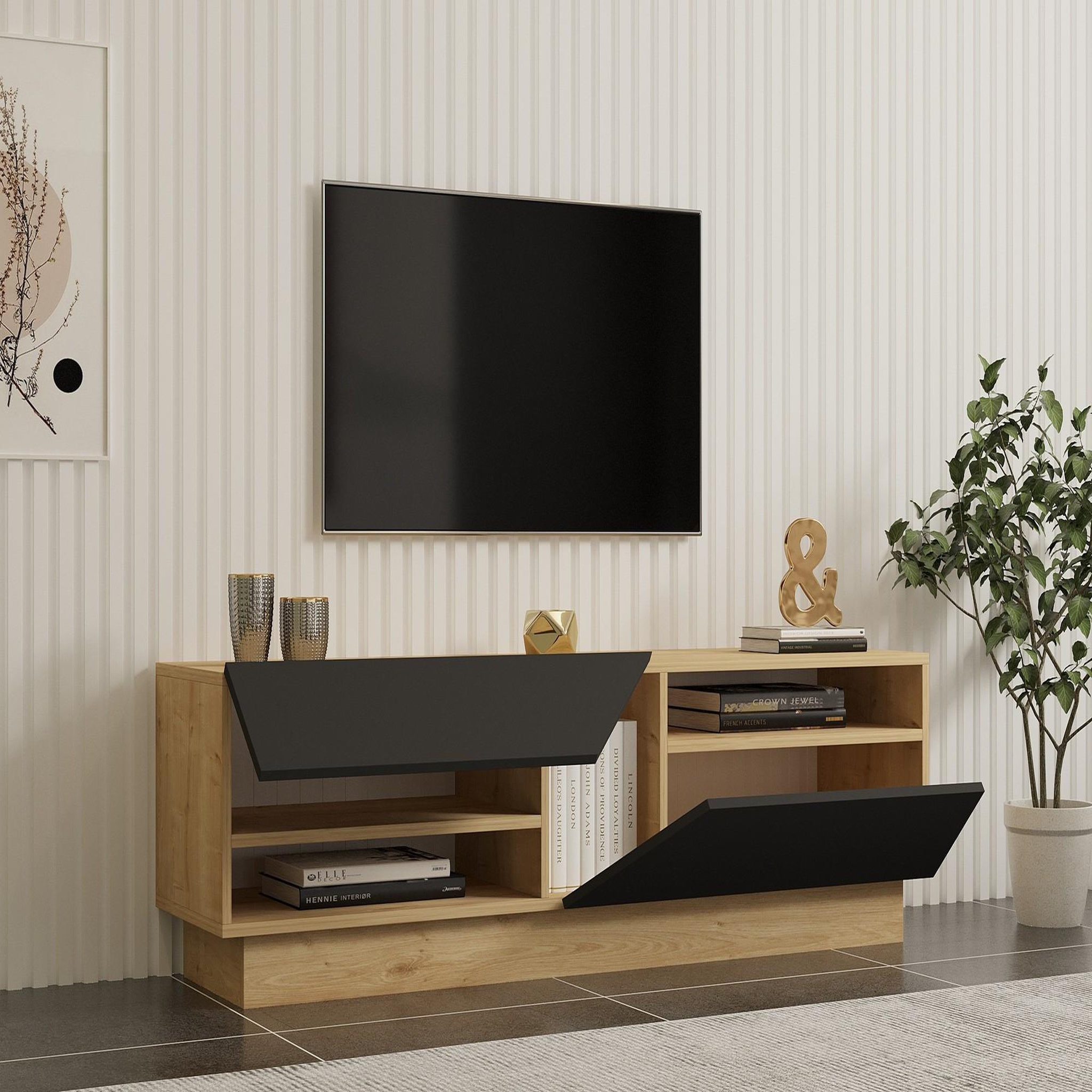 Voir la diapositive 3 : Habitat et Jardin Meuble tv en bois  yaprak  - 160 x 40 x 45 cm - saphir, anthracite