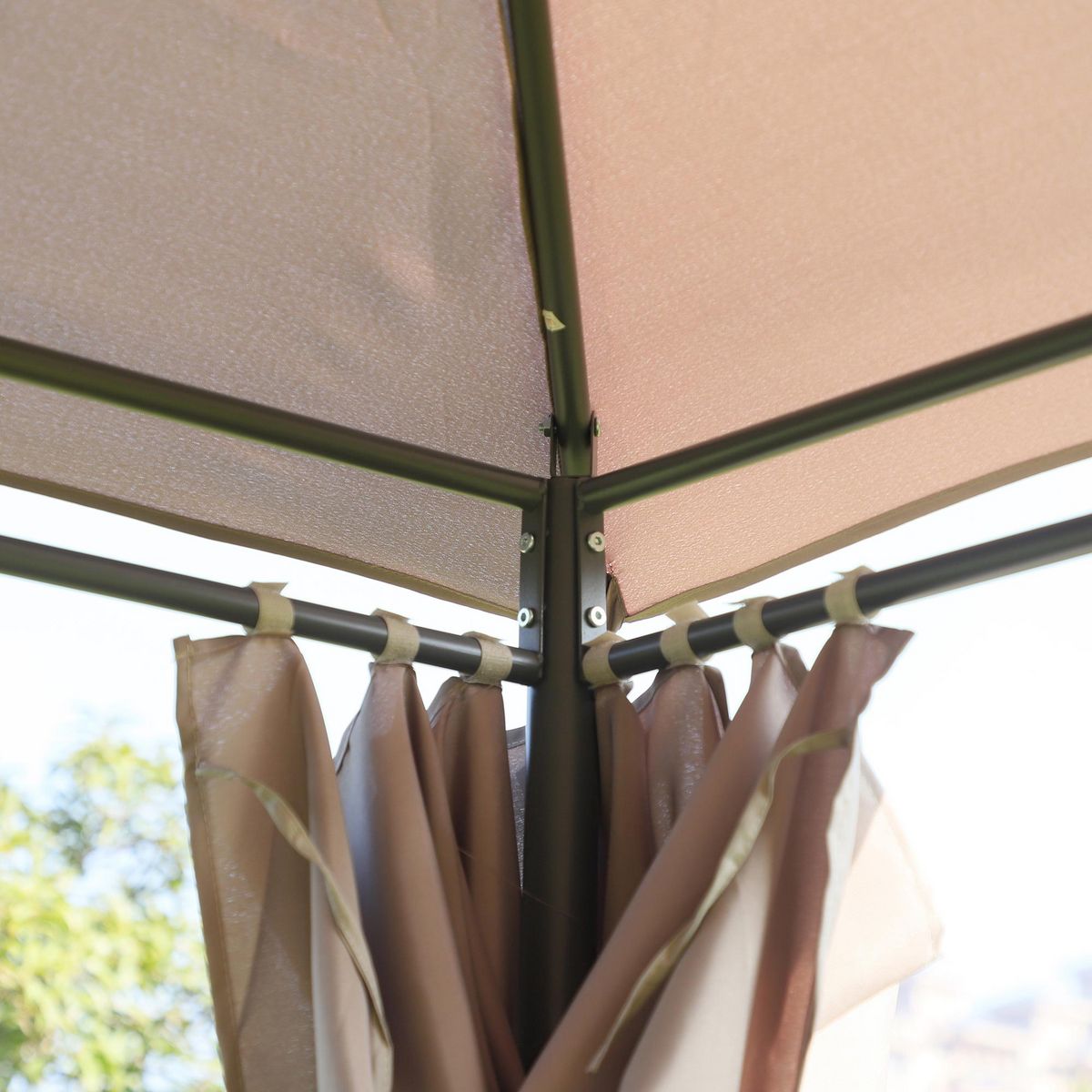 OUTSUNNY Tonnelle barnum pavillon de jardin style colonial double toit toiles latérales amovibles taupe