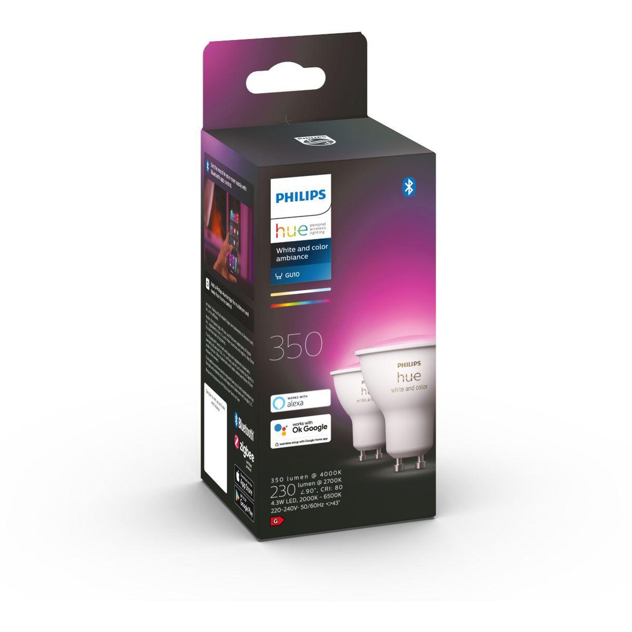 Voir la diapositive 5 : Philips Ampoule LED connectée HUE W&C GU10 5.7W x2