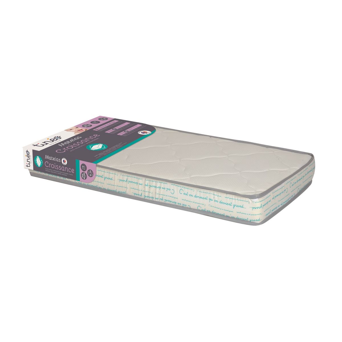 TINEO Matelas bébé croissance couchage 60x120 cm, 2 faces soutien souple/ferme