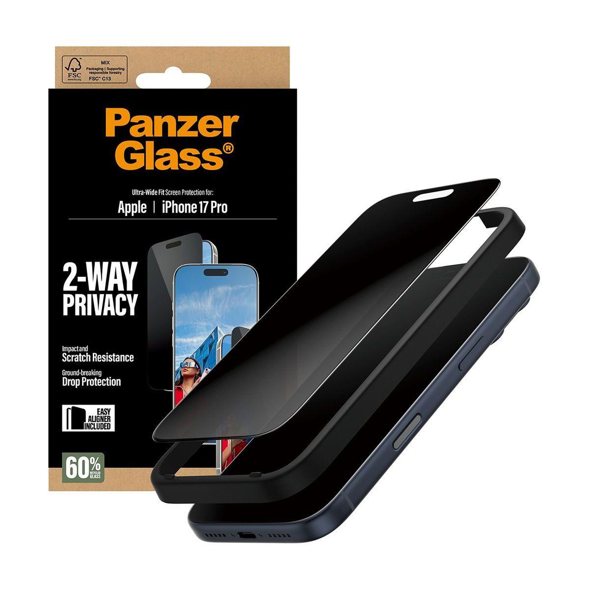 Voir la diapositive 5 : PANZERGLASS Protège écran iphone 17 pro verre trempé privacy