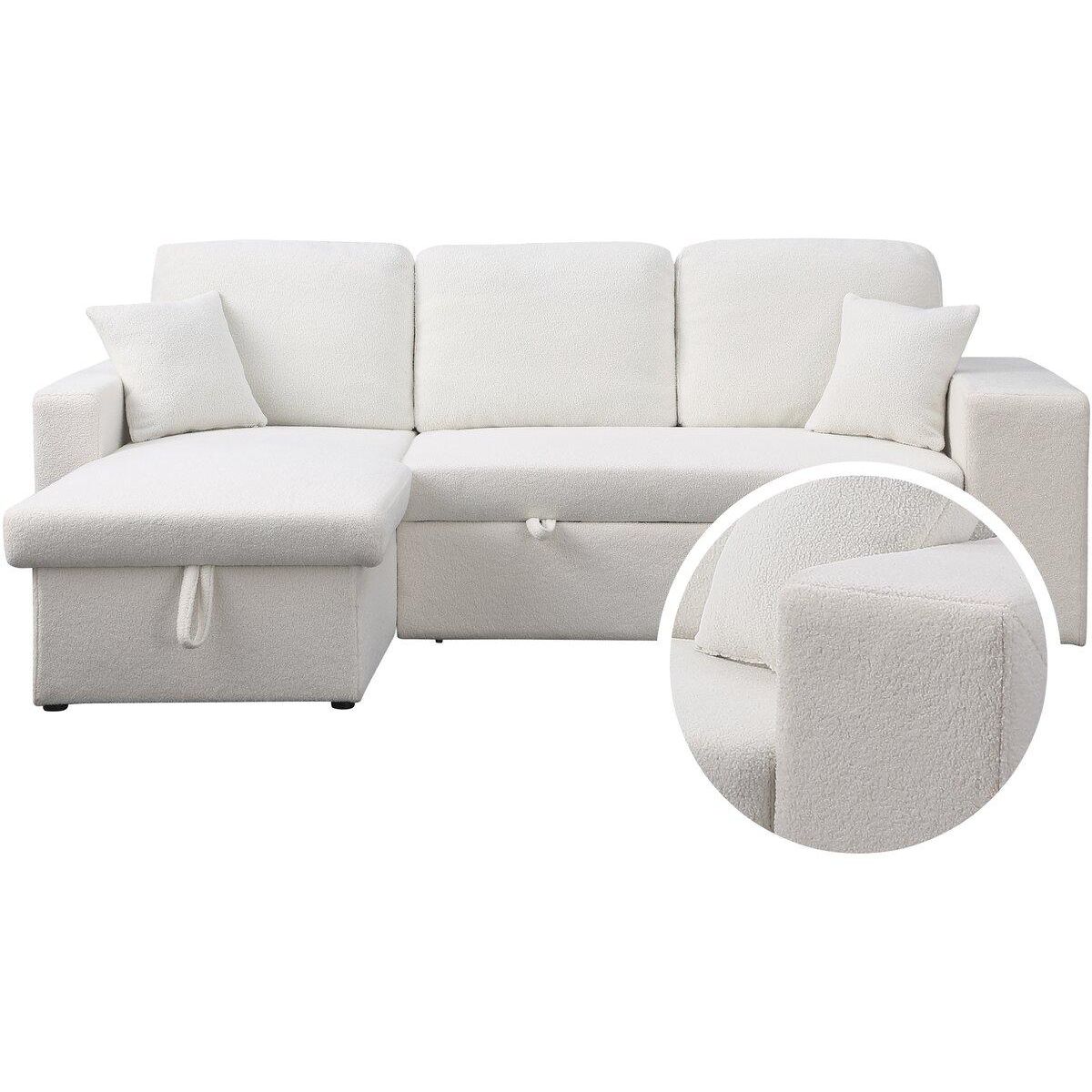 Habitat et Jardin Canapé d'angle bouclettes convertible/reversible  Axel  - 3 Places - Blanc