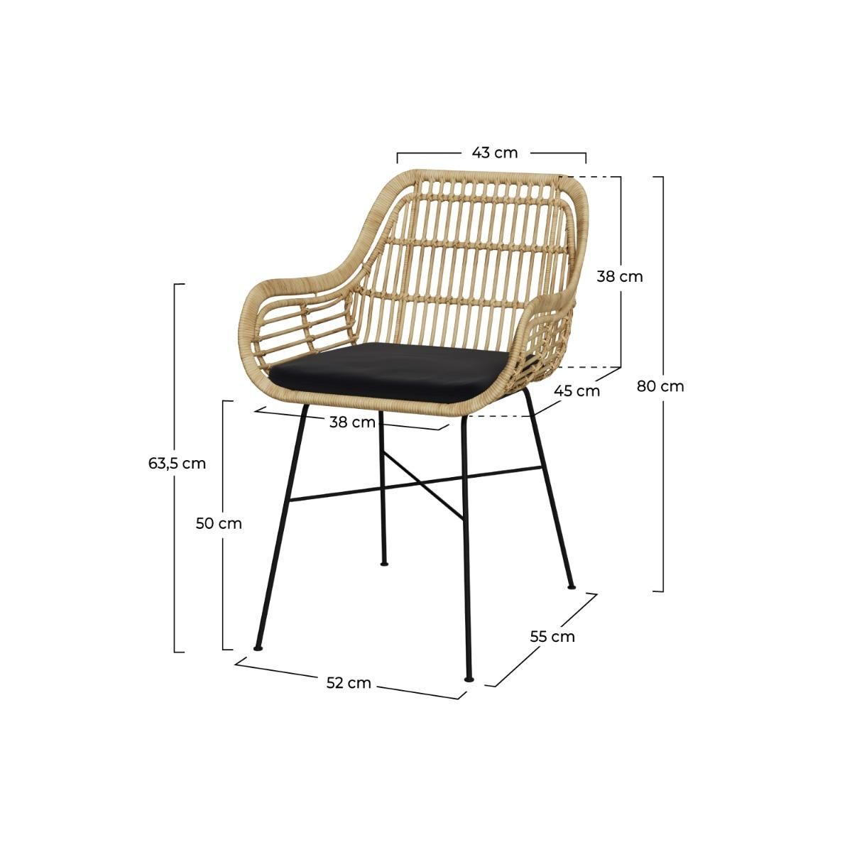 Rendez vous déco Chaise en rotin naturel et pieds en métal noir - Chiloe
