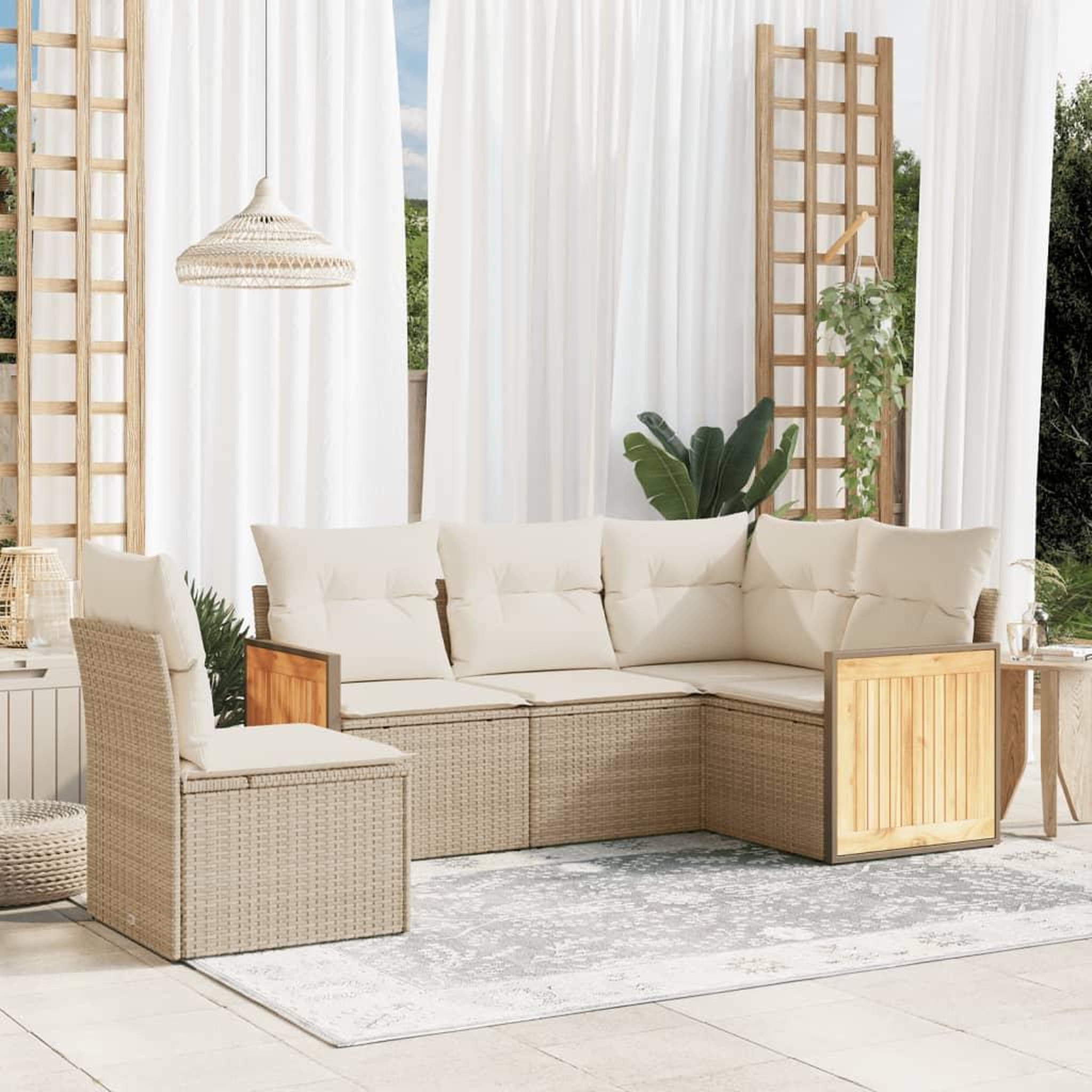 VIDAXL Salon de jardin avec coussins 5 pcs beige resine tressee