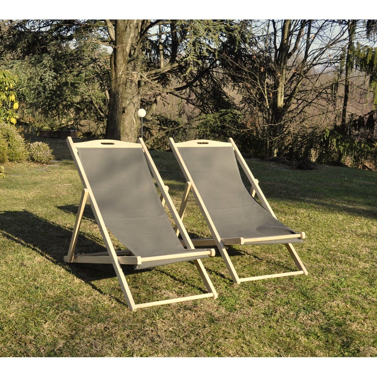 ITALIADOC Lot de 2 transats pliants multipositions gris BETTY