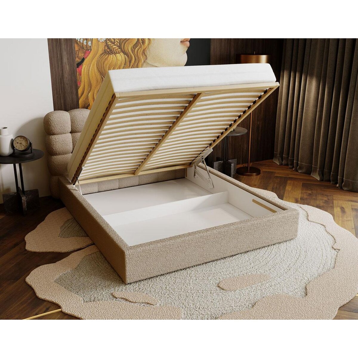 BEST MOBILIER Lotus - lit coffre - 180x200 cm - sommier inclus - en tissu bouclette