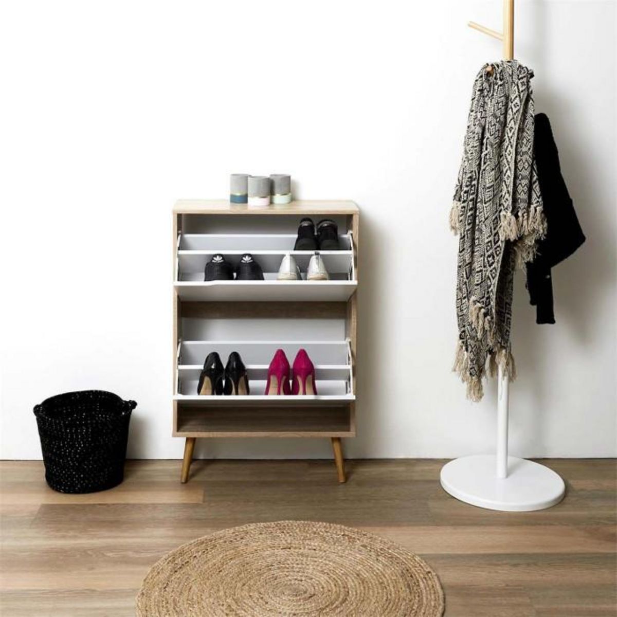 Paris Prix Meuble à Chaussures  2 Portes  91cm Blanc & Naturel