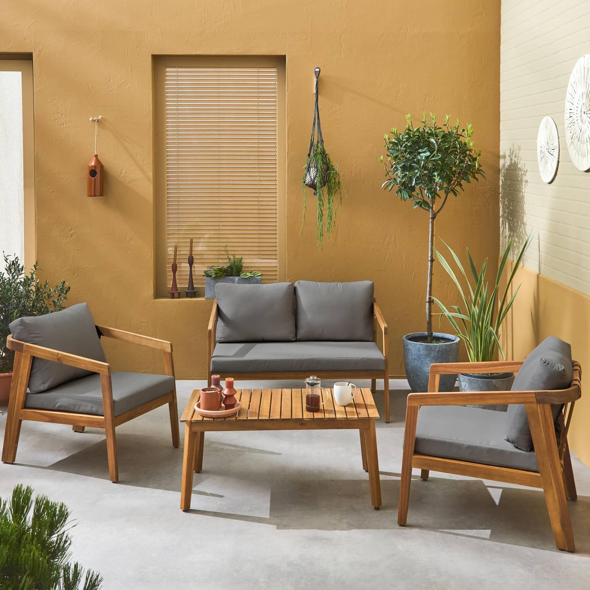 SWEEEK Salon de jardin 4 places bois d'acacia