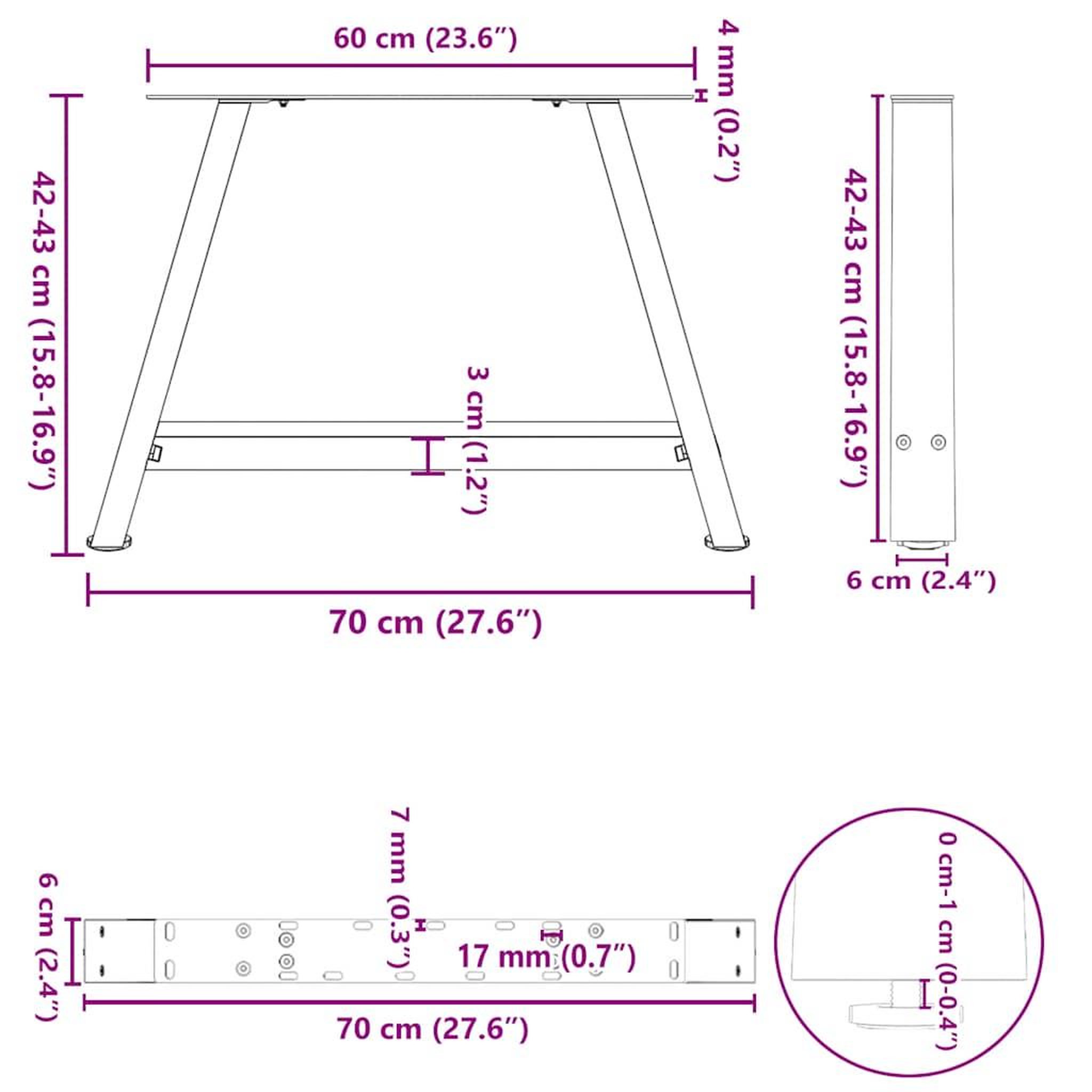 Voir la diapositive 6 : VIDAXL Pieds de table basse forme de A 2 pcs anthracite 70x(42-43) cm