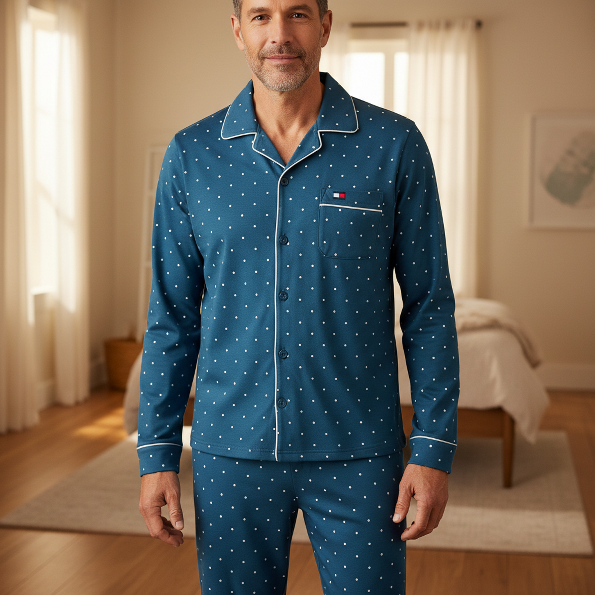 Voir la diapositive 2 : OZABI Ozabi ensemble pyjama homme doublé polaire boutonné petits pois