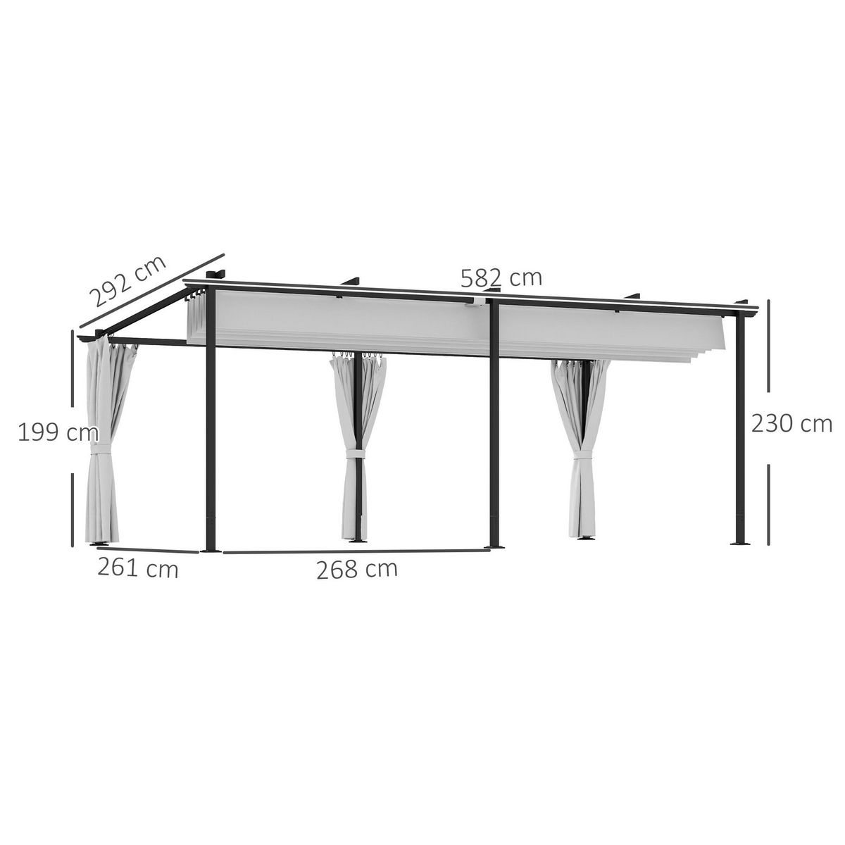 OUTSUNNY Pergola coulissante rétractable 3 x 6 m 4 rideaux latéraux amovibles alu métal toile gris