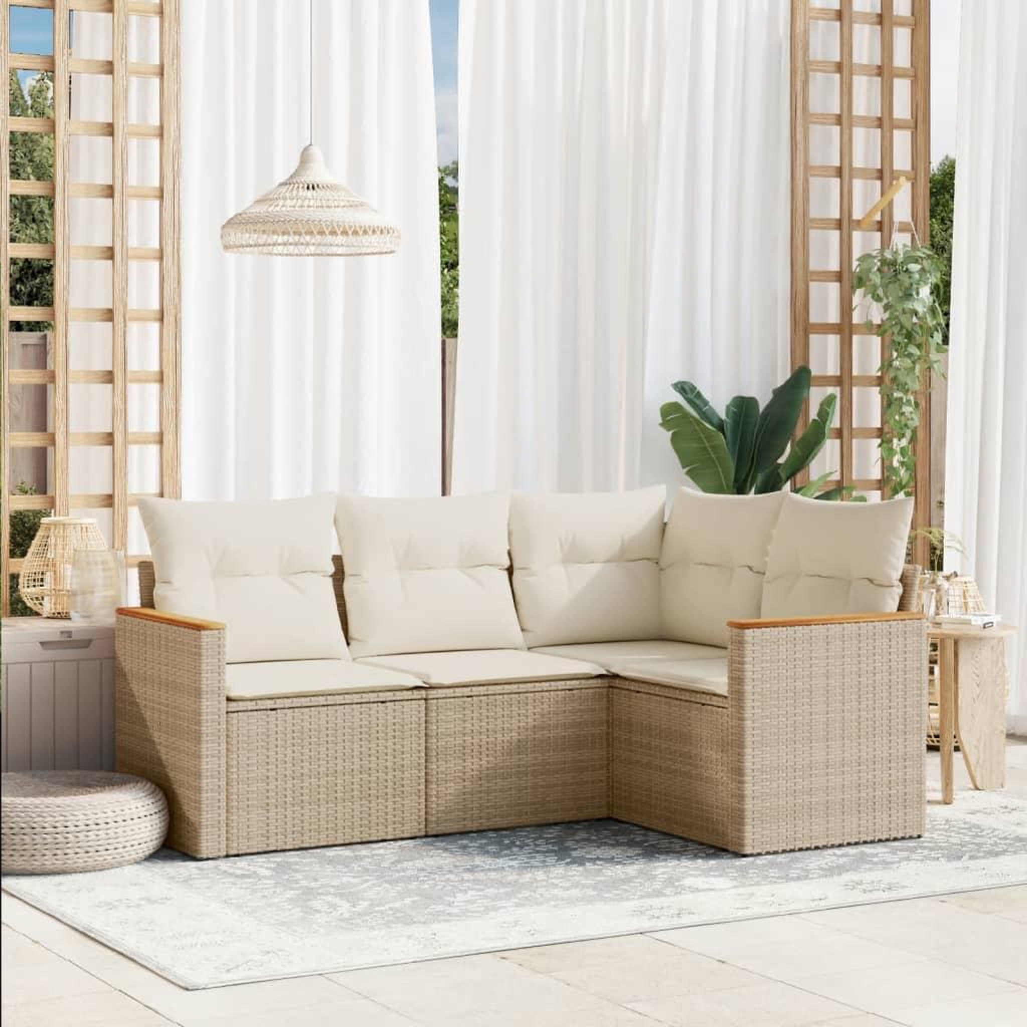 VIDAXL Salon de jardin avec coussins 4 pcs beige resine tressee