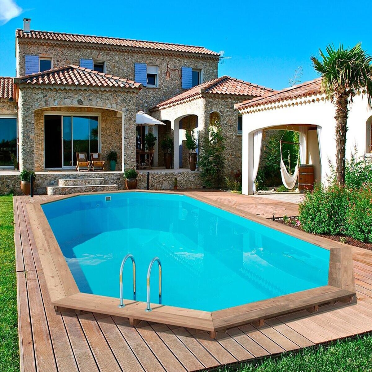 Habitat et Jardin Piscine bois   Palma 130   - 7.57 x 4.07 x 1.31 m + Pompe à chaleur 6.1 kW