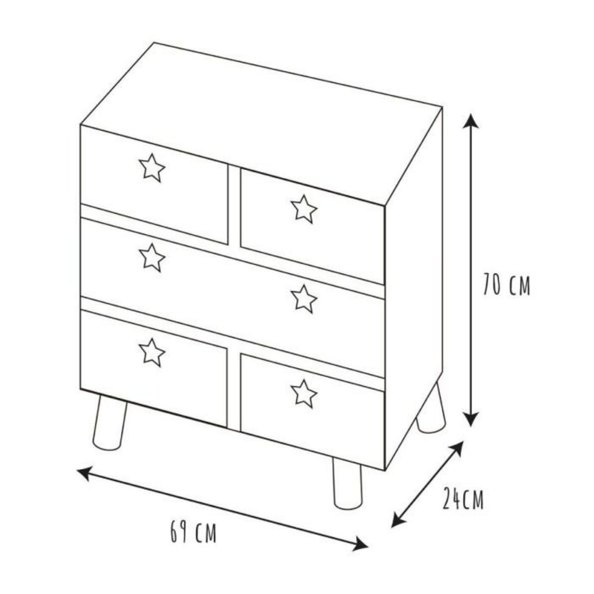 Paris Prix Commode 5 Tiroirs  Star  70cm Blanc & Beige