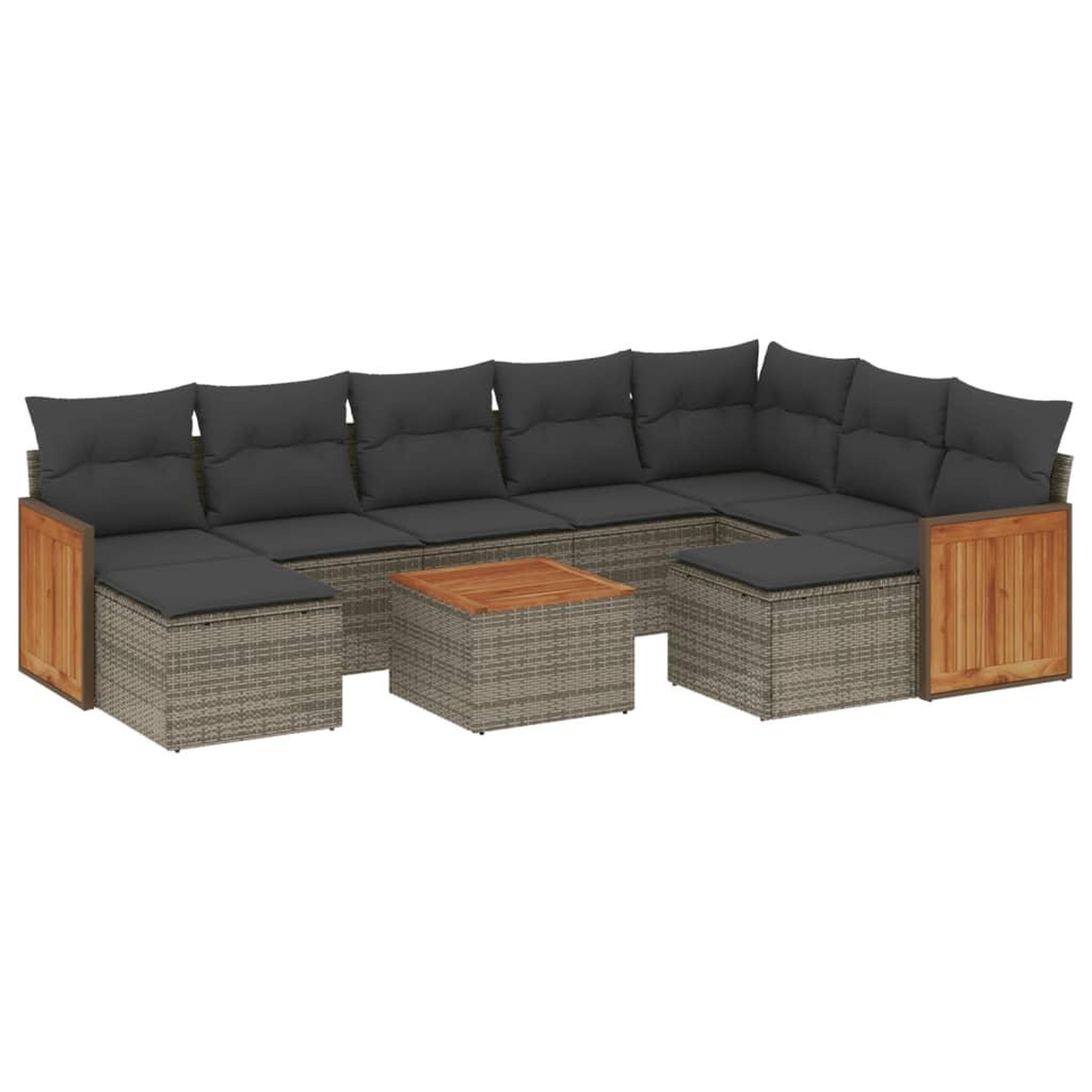 Voir la diapositive 2 : VIDAXL Salon de jardin avec coussins 10 pcs gris resine tressee