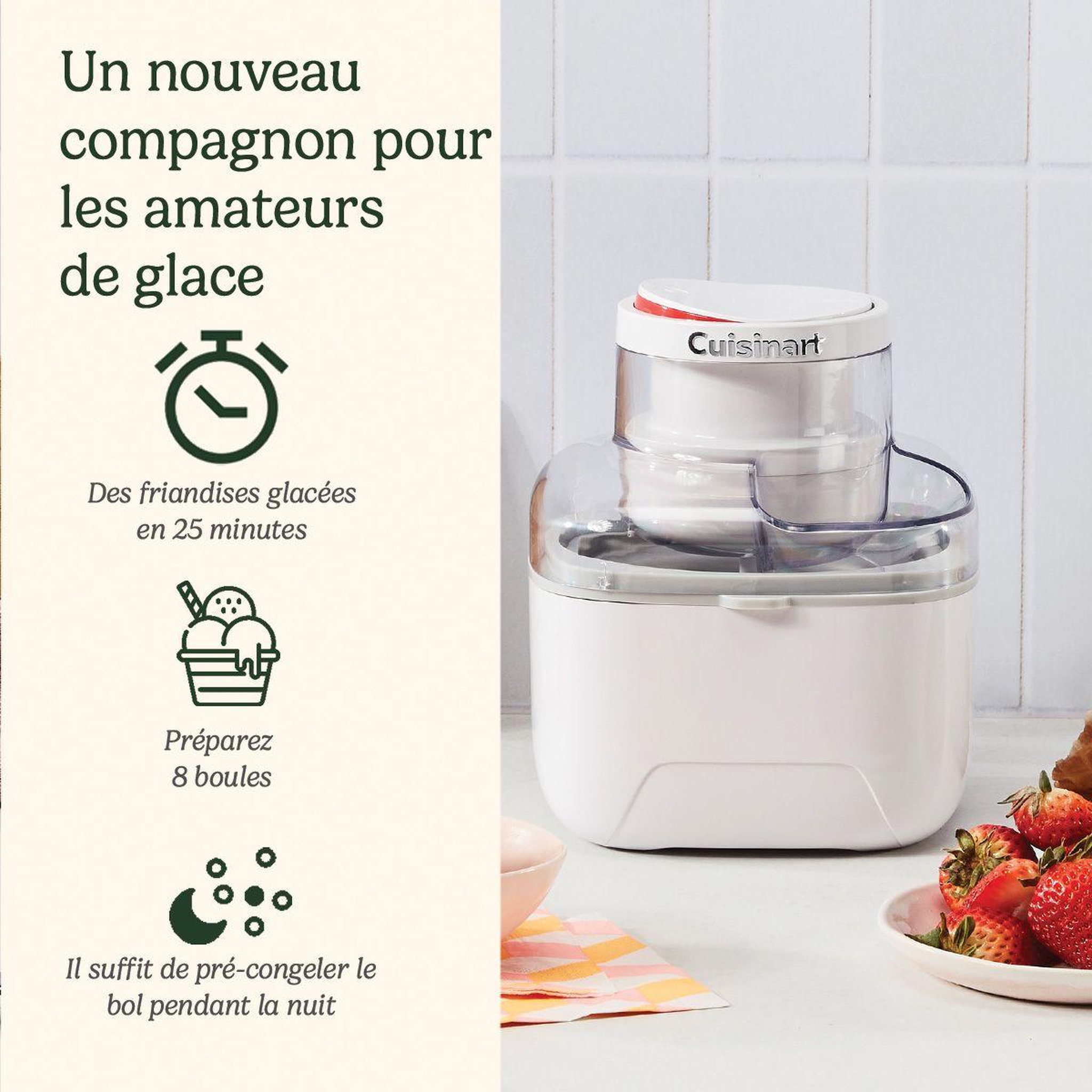 Voir la diapositive 2 : Cuisinart Sorbetière 475ml blanc - icem10e