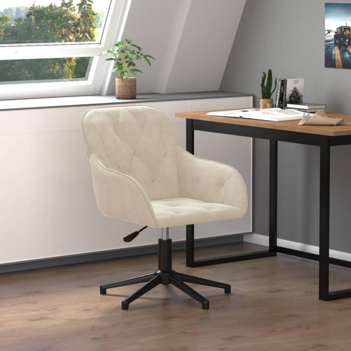 VIDAXL Chaise pivotante de bureau Creme Velours