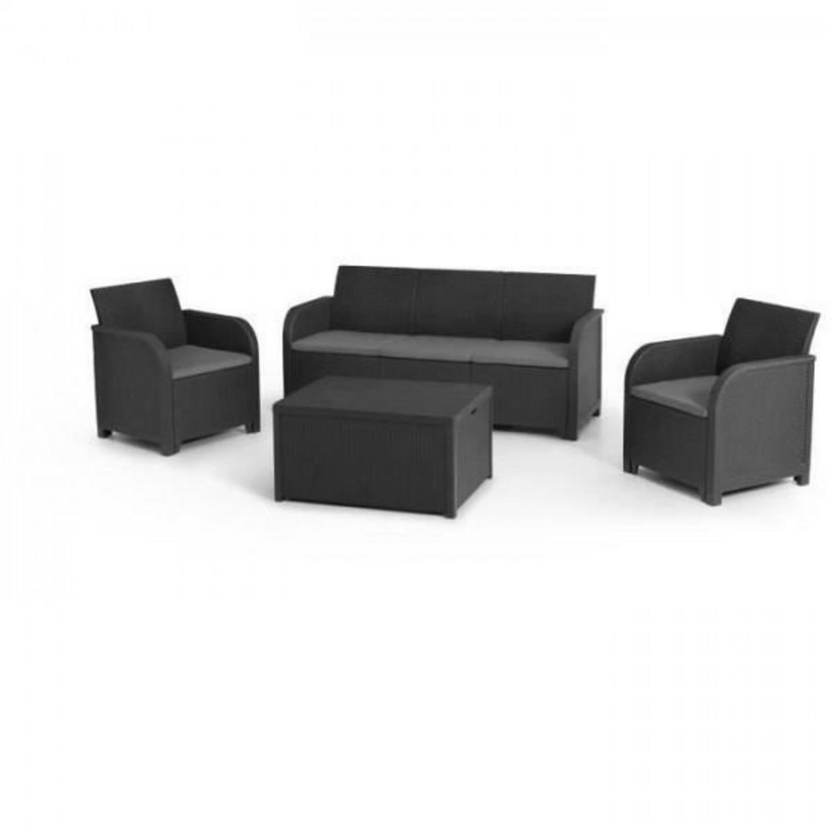 ALLIBERT by KETER Salon de jardin - en résine imitation rotin tressé - Allibert by KETER - 5 personnes - SanRemo - Gris graphite