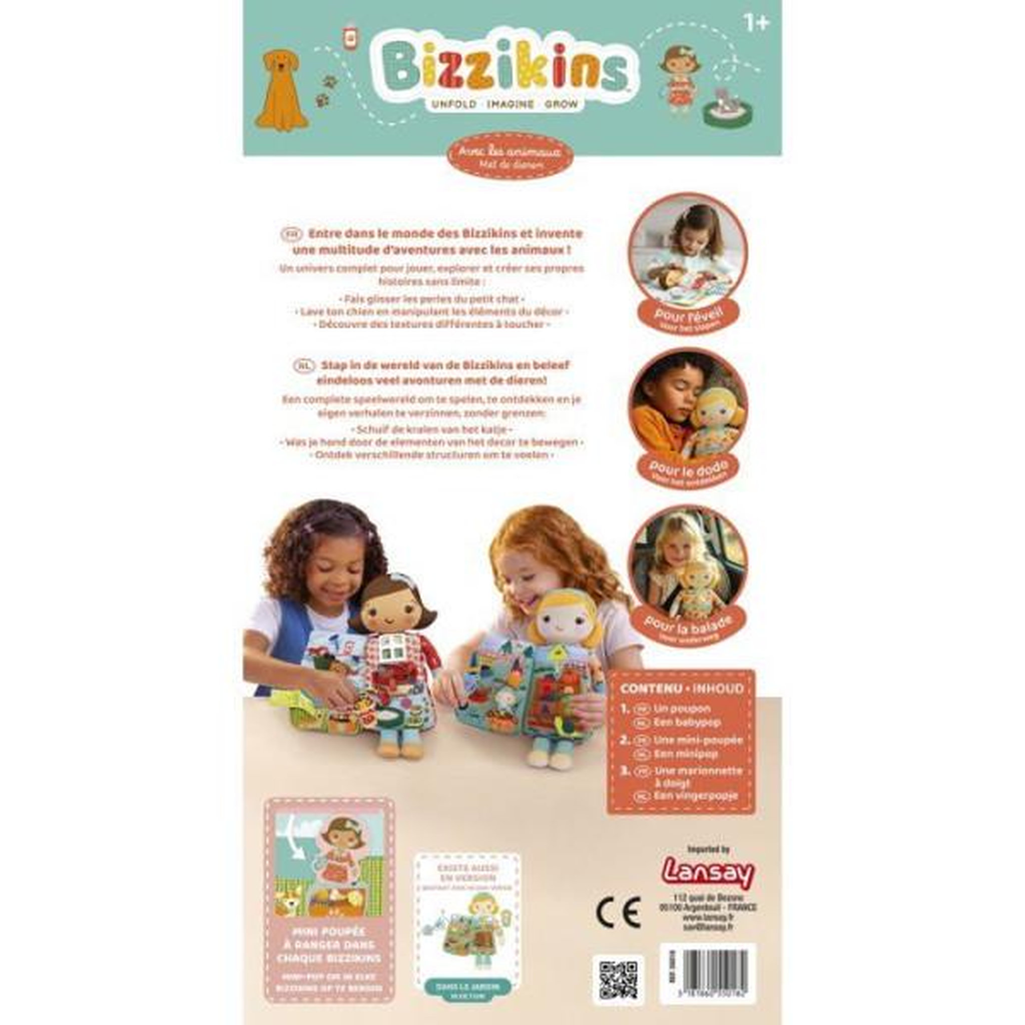 Voir la diapositive 4 : LANSAY Jeu d'éveil - LANSAY - BIZZIKINS - AVEC LES ANIMAUX - Poupée éducative - Des 12 mois